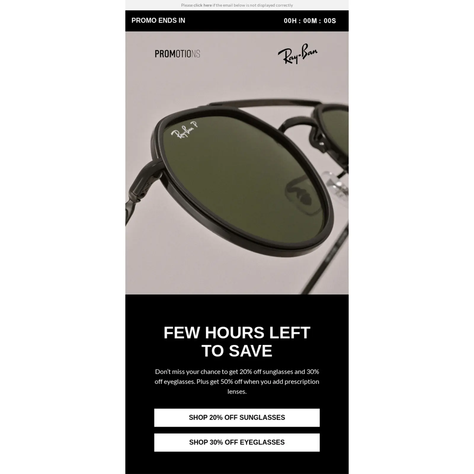 A limited-time discount email from Ray-Ban.