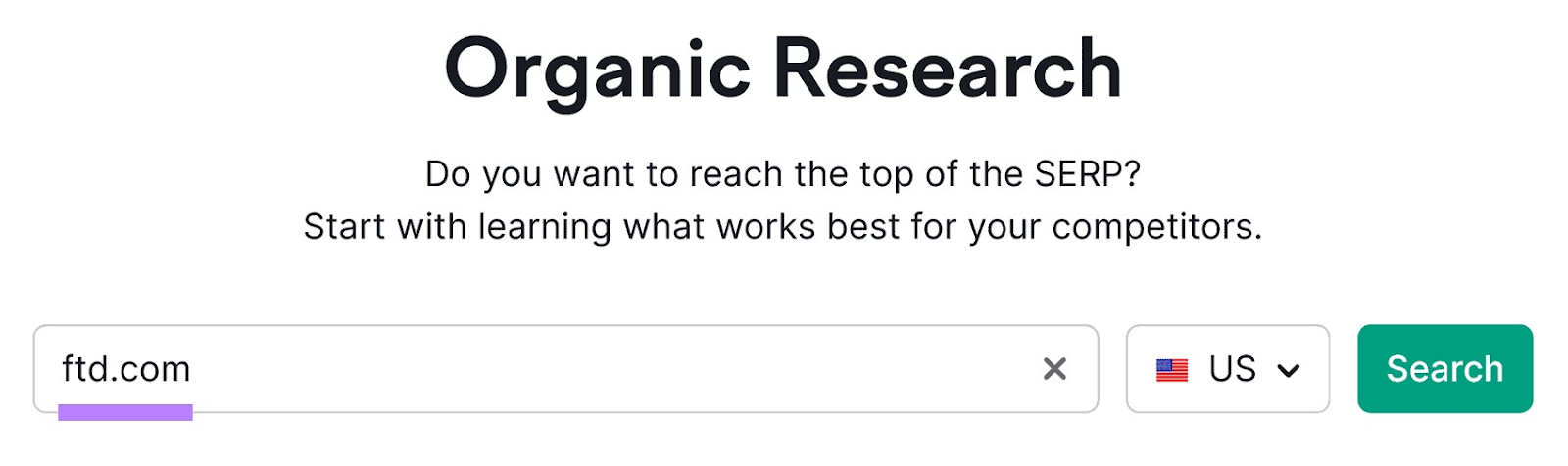 "ftd.com" entered into Organic Rankings tool search bar