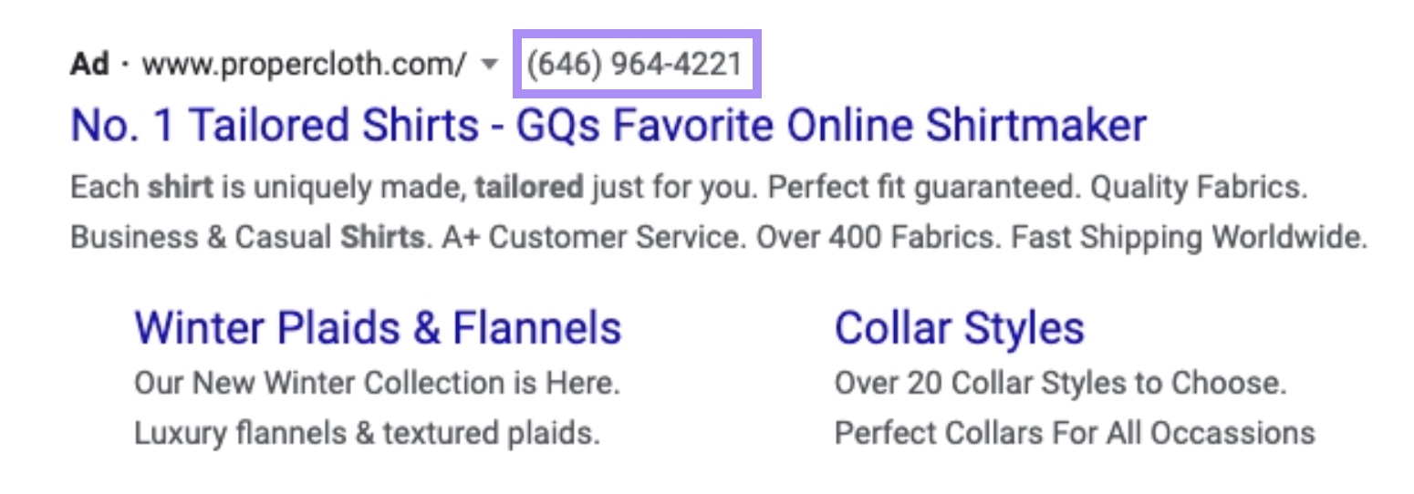 A call extension on desktop