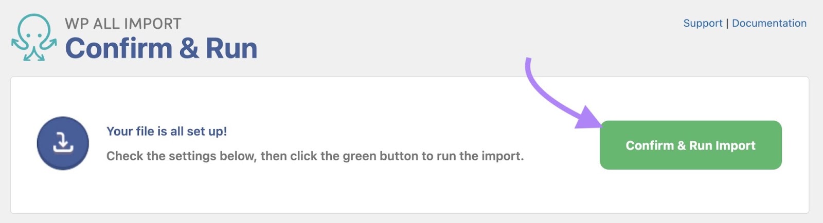 “Confirm & Run Import” clicked on WP All Import to generate pages for a programmatic SEO campaign.