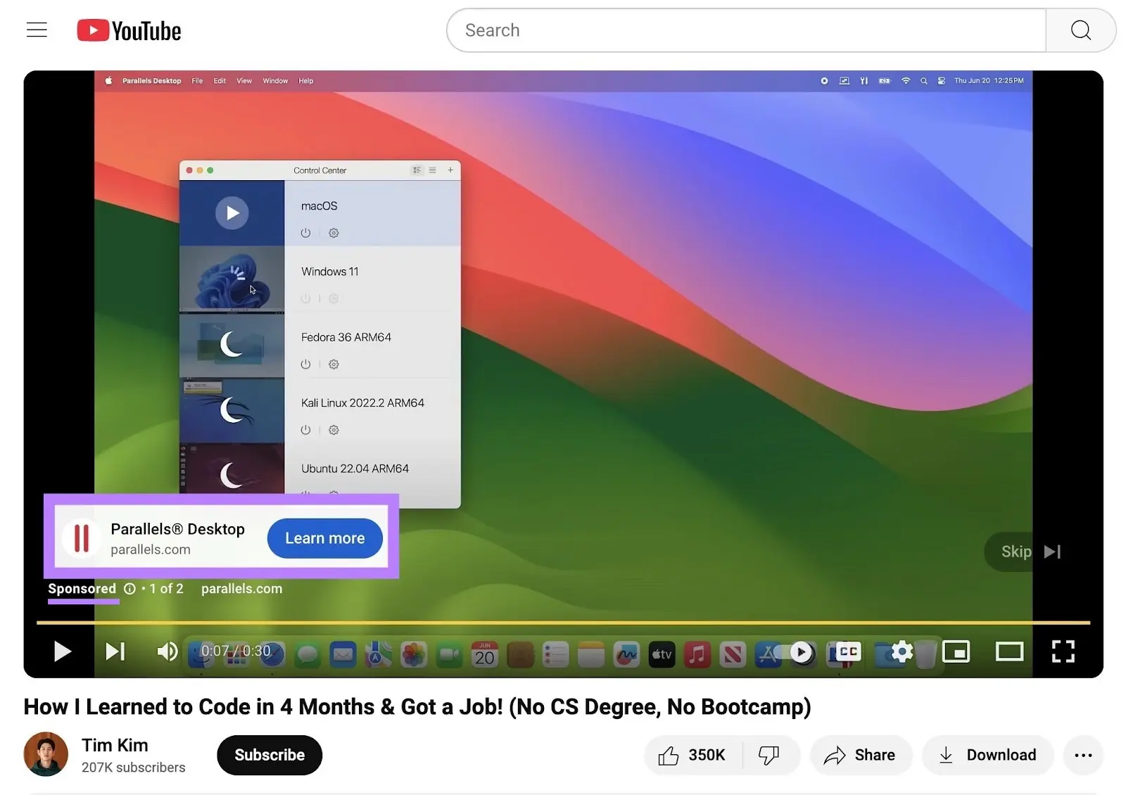 Skippable ad on YouTube video.