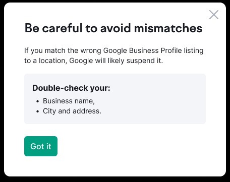 Pop-up reminding the user to double-check the information.