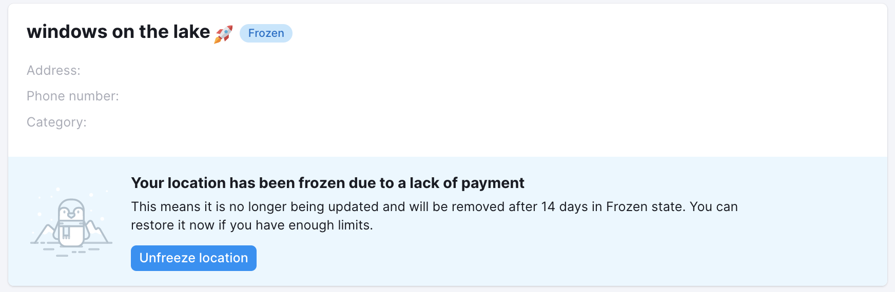 Example of a frozen location.